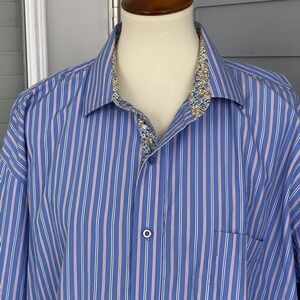 Bogari Mens Shirt XXL Cotton Blend Long Sleeve Striped Button Down Blue